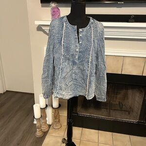 Cato Light Blue Blouse with White Accents